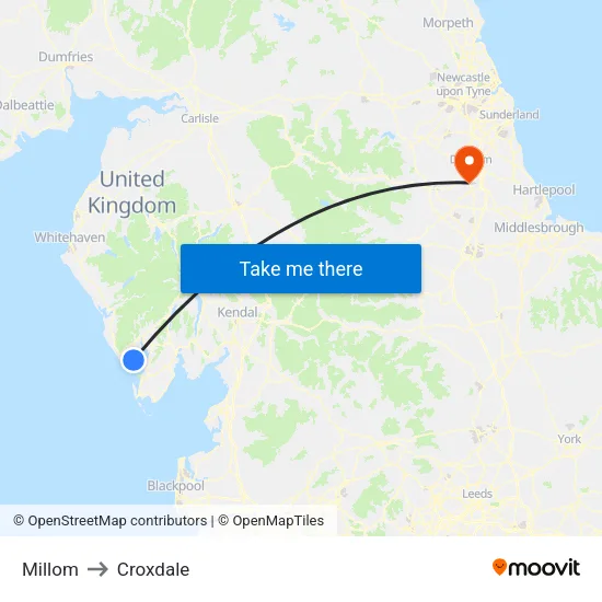Millom to Croxdale map