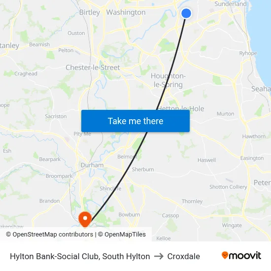 Hylton Bank-Social Club, South Hylton to Croxdale map