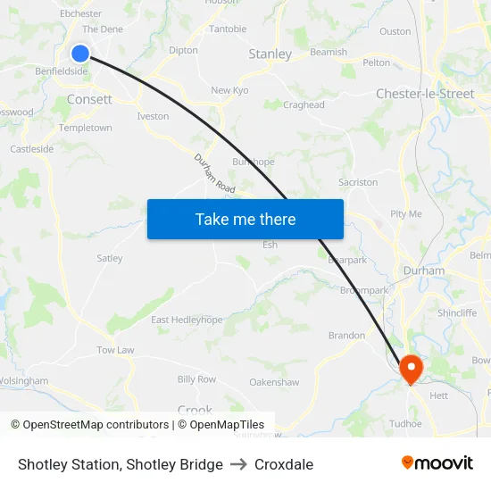 Shotley Station, Shotley Bridge to Croxdale map