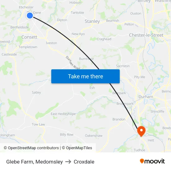 Glebe Farm, Medomsley to Croxdale map