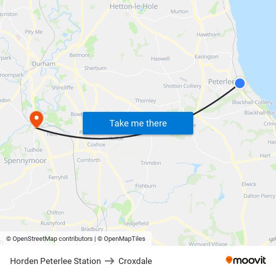 Horden Peterlee Station to Croxdale map