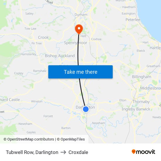 Tubwell Row, Darlington to Croxdale map