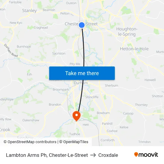 Lambton Arms Ph, Chester-Le-Street to Croxdale map