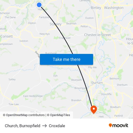 Church, Burnopfield to Croxdale map