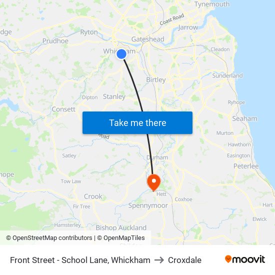 Front Street - School Lane, Whickham to Croxdale map