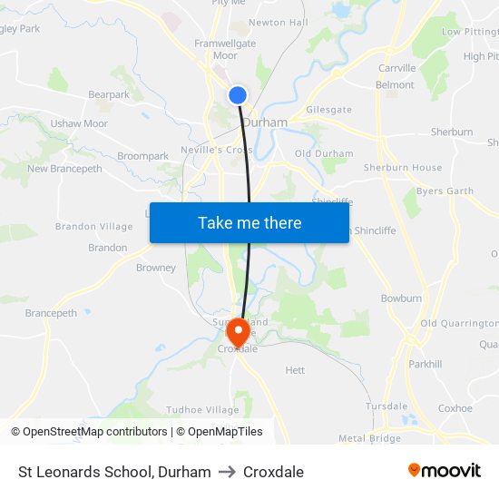 St Leonards School, Durham to Croxdale map