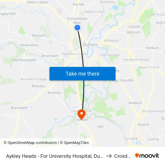 Aykley Heads - For University Hospital, Durham to Croxdale map