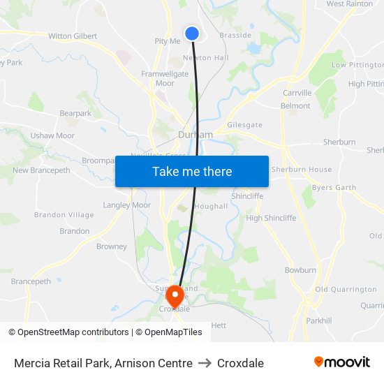 Mercia Retail Park, Arnison Centre to Croxdale map