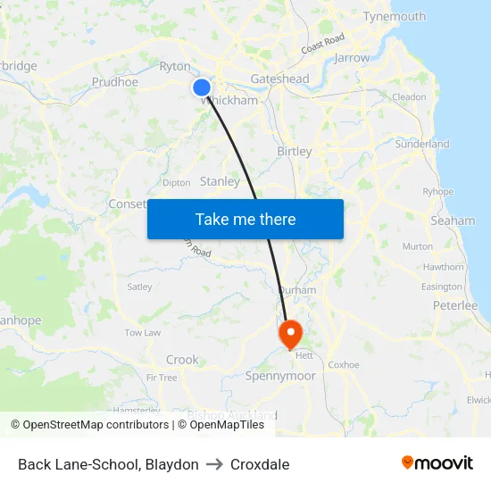 Back Lane-School, Blaydon to Croxdale map