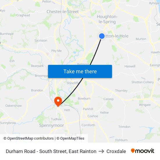 Durham Road - South Street, East Rainton to Croxdale map