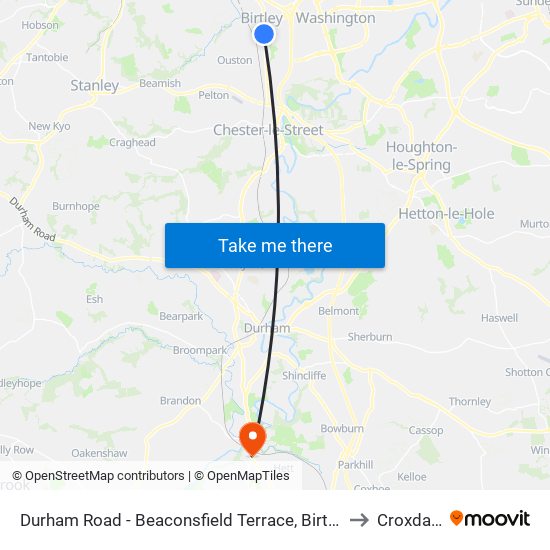 Durham Road - Beaconsfield Terrace, Birtley to Croxdale map