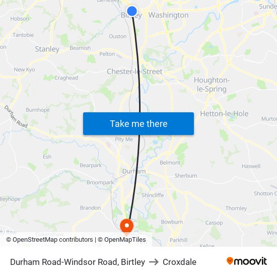 Durham Road-Windsor Road, Birtley to Croxdale map