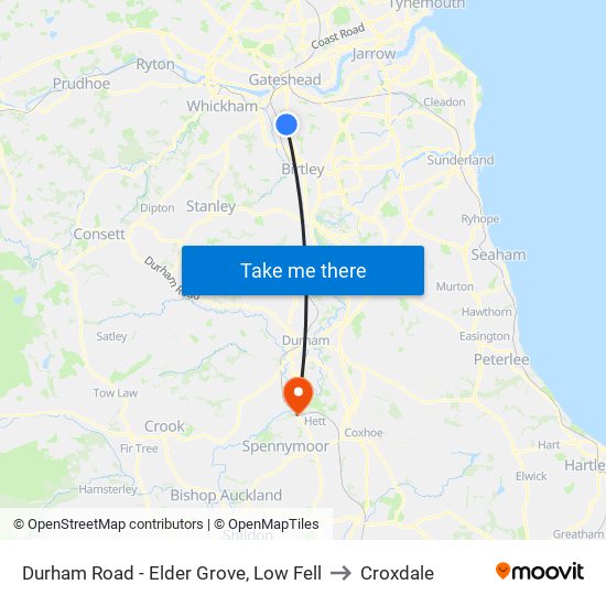 Durham Road - Elder Grove, Low Fell to Croxdale map