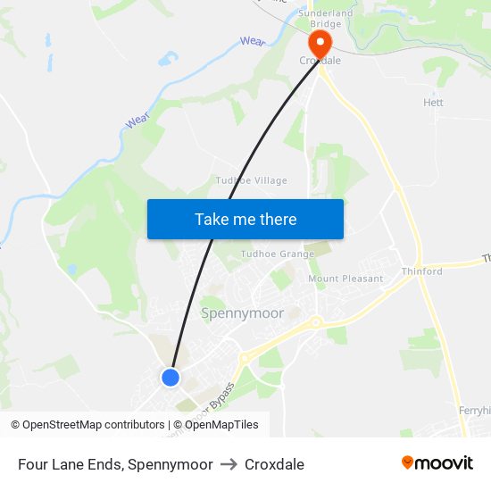 Four Lane Ends, Spennymoor to Croxdale map