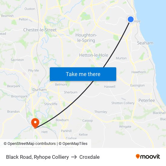 Black Road, Ryhope Colliery to Croxdale map