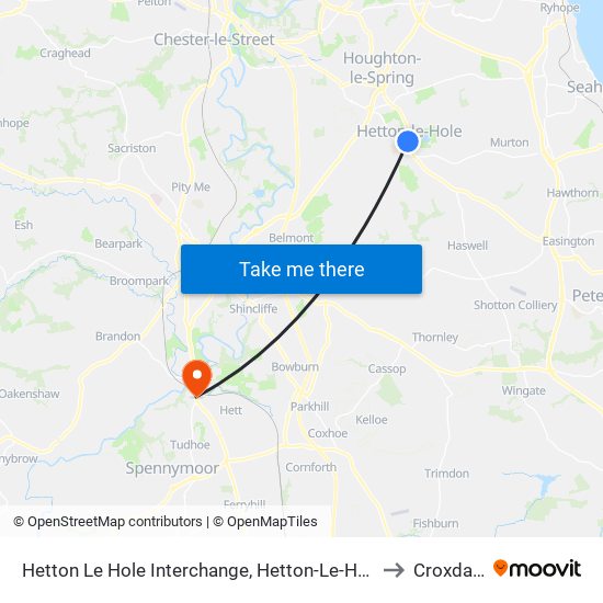 Hetton Le Hole Interchange, Hetton-Le-Hole to Croxdale map