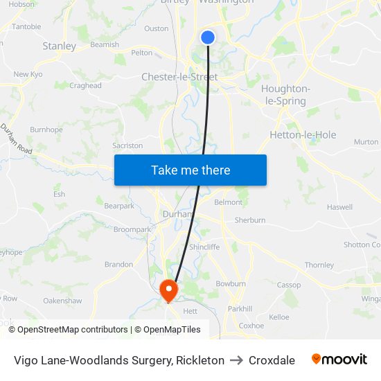 Vigo Lane-Woodlands Surgery, Rickleton to Croxdale map