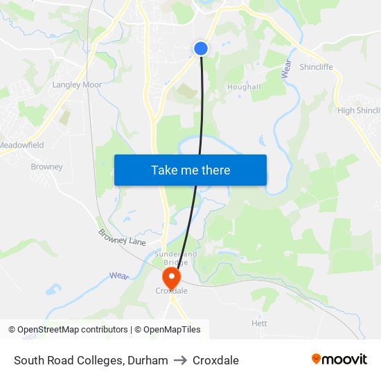 South Road Colleges, Durham to Croxdale map