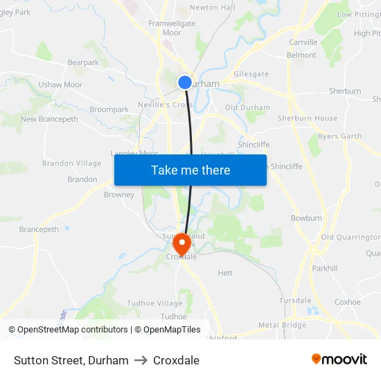 Sutton Street, Durham to Croxdale map