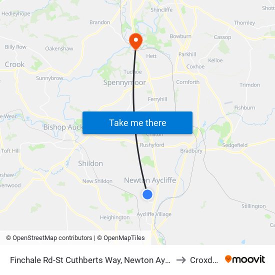 Finchale Rd-St Cuthberts Way, Newton Aycliffe to Croxdale map