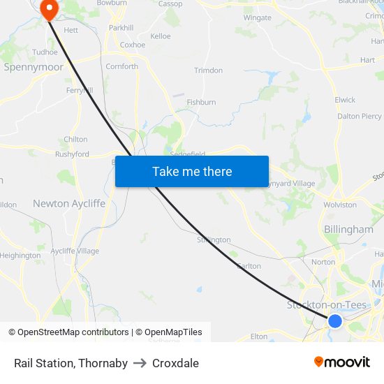 Rail Station, Thornaby to Croxdale map