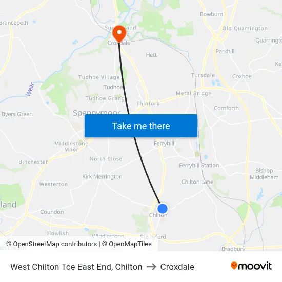 West Chilton Tce East End, Chilton to Croxdale map