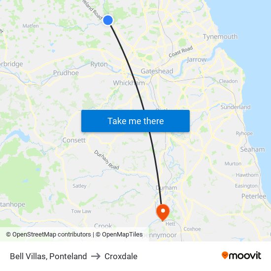 Bell Villas, Ponteland to Croxdale map