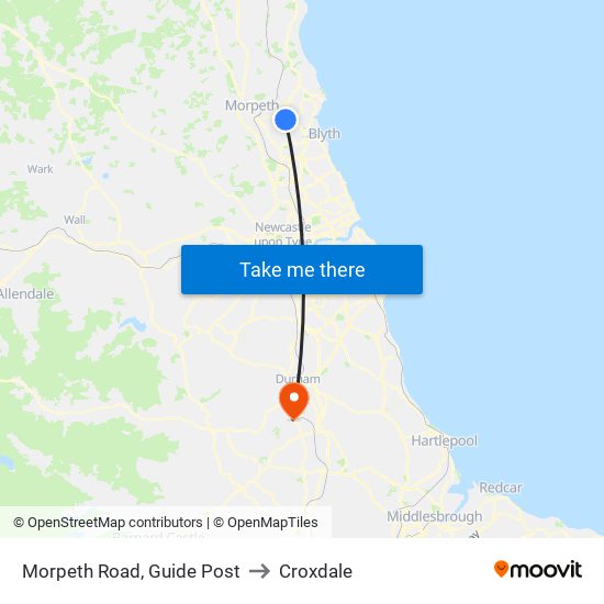 Morpeth Road, Guide Post to Croxdale map