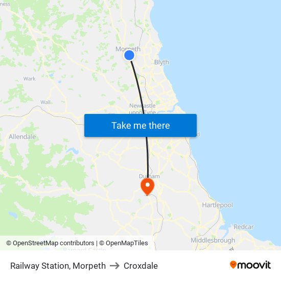 Railway Station, Morpeth to Croxdale map