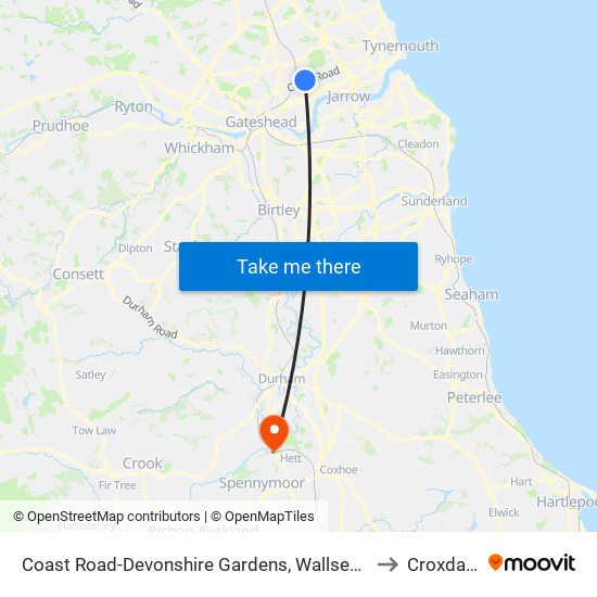 Coast Road-Devonshire Gardens, Wallsend to Croxdale map