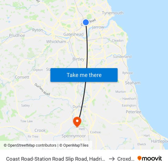 Coast Road-Station Road Slip Road, Hadrian Lodge to Croxdale map