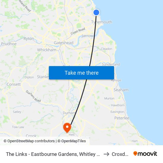 The Links - Eastbourne Gardens, Whitley Bay to Croxdale map