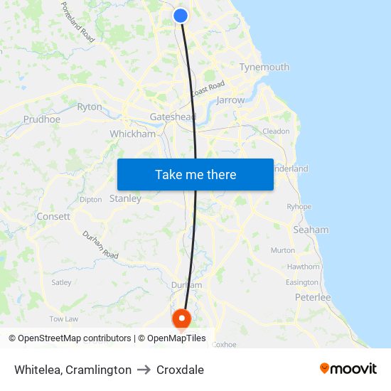 Whitelea, Cramlington to Croxdale map