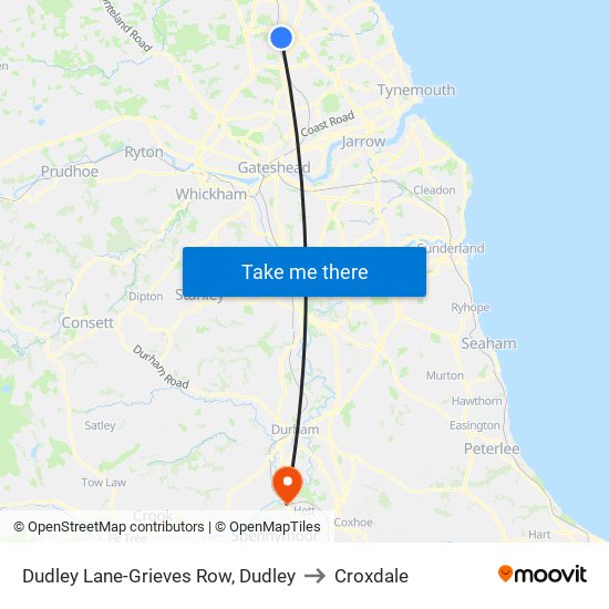 Dudley Lane-Grieves Row, Dudley to Croxdale map