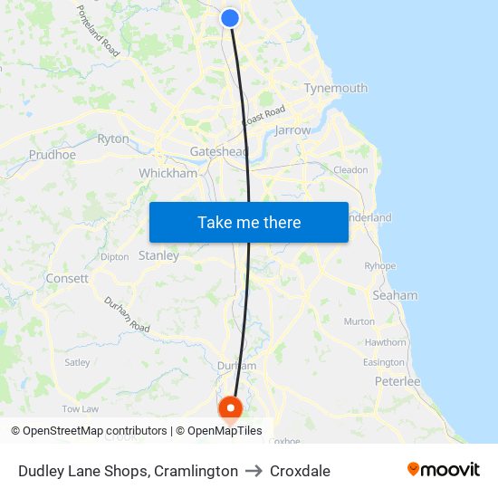 Dudley Lane Shops, Cramlington to Croxdale map