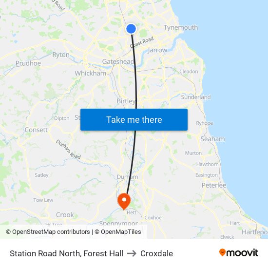 Station Road North, Forest Hall to Croxdale map