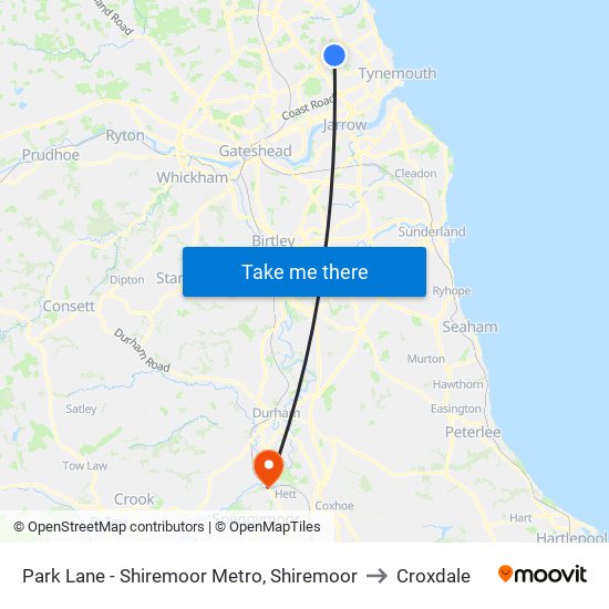 Park Lane - Shiremoor Metro, Shiremoor to Croxdale map