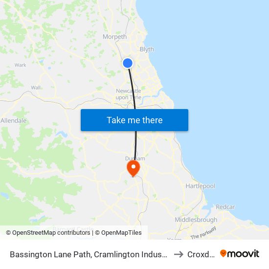 Bassington Lane Path, Cramlington Industrial Est to Croxdale map