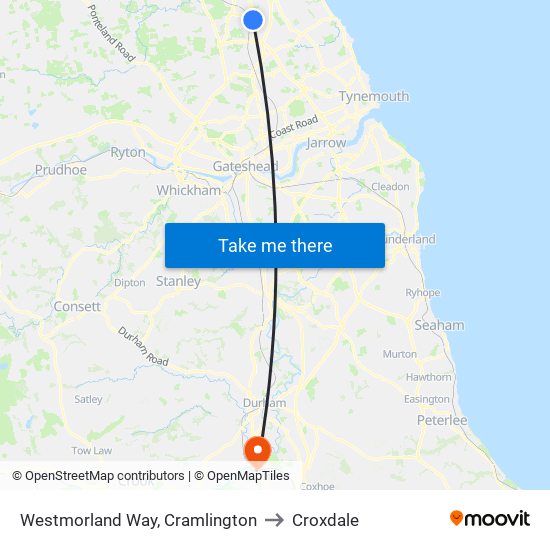 Westmorland Way, Cramlington to Croxdale map