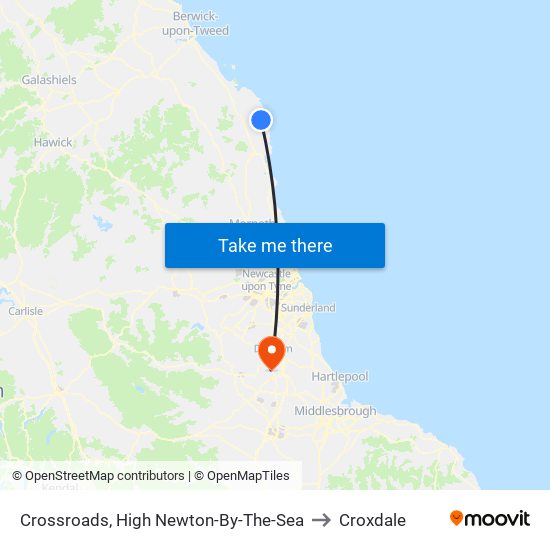 Crossroads, High Newton-By-The-Sea to Croxdale map