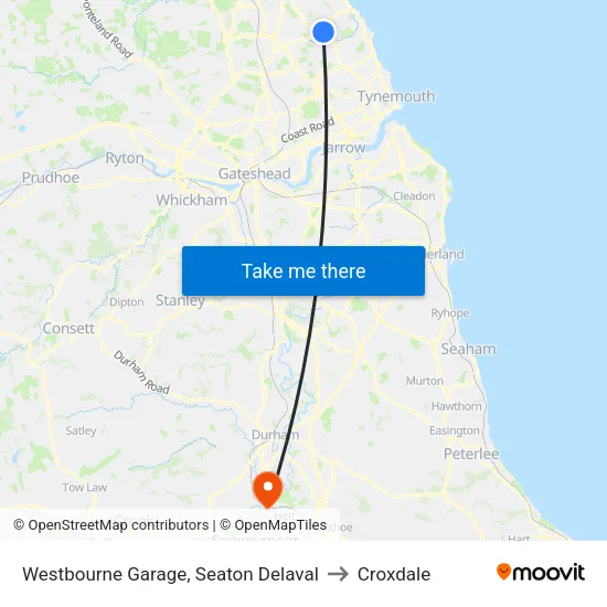 Westbourne Garage, Seaton Delaval to Croxdale map