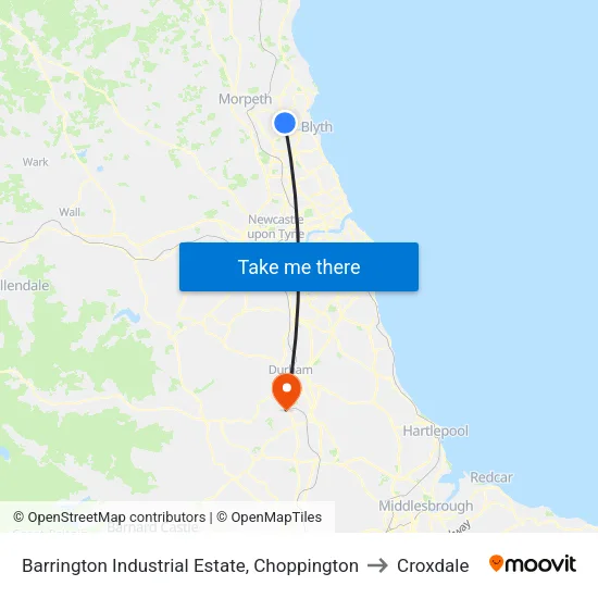 Barrington Industrial Estate, Choppington to Croxdale map