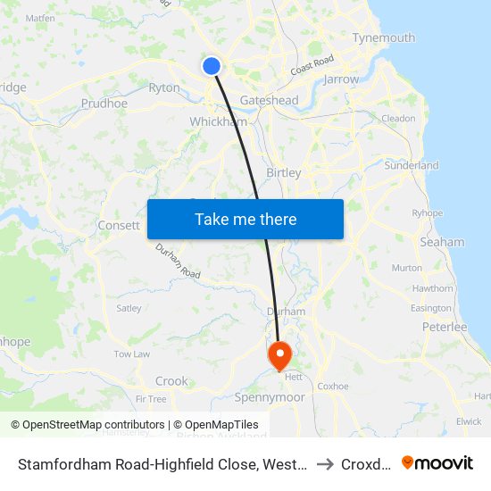 Stamfordham Road-Highfield Close, Westerhope to Croxdale map