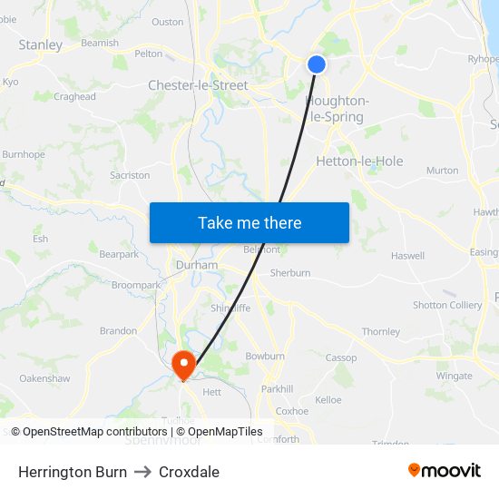 Herrington Burn to Croxdale map