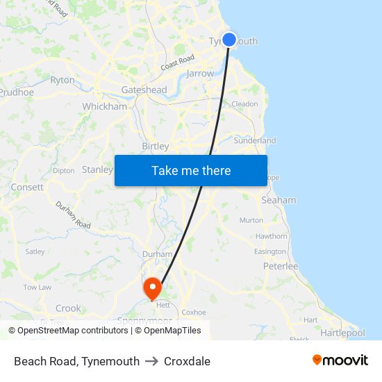 Beach Road, Tynemouth to Croxdale map