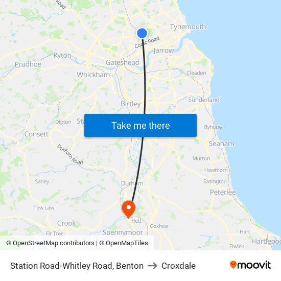 Station Road-Whitley Road, Benton to Croxdale map