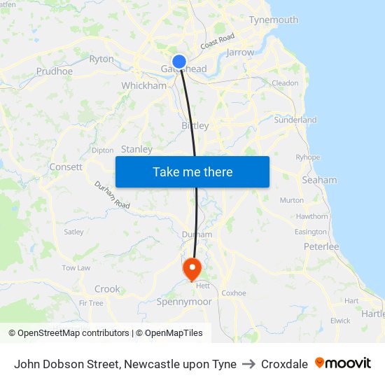 John Dobson Street, Newcastle upon Tyne to Croxdale map