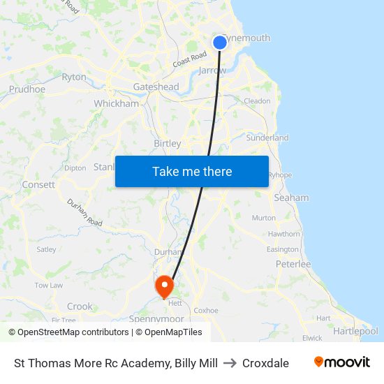 St Thomas More Rc Academy, Billy Mill to Croxdale map