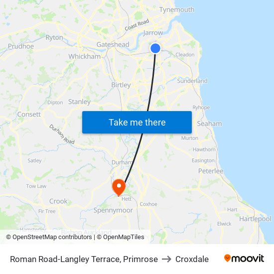 Roman Road-Langley Terrace, Primrose to Croxdale map