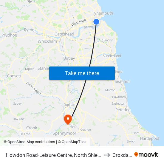 Howdon Road-Leisure Centre, North Shields to Croxdale map